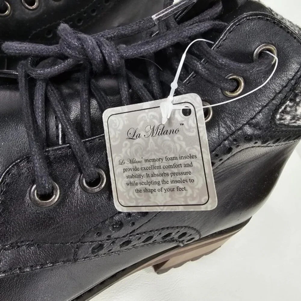 NWOB LA MILANO THOMAS GENUINE LEATHER Cap Toe Lace Up Casual Oxford Boots B51573